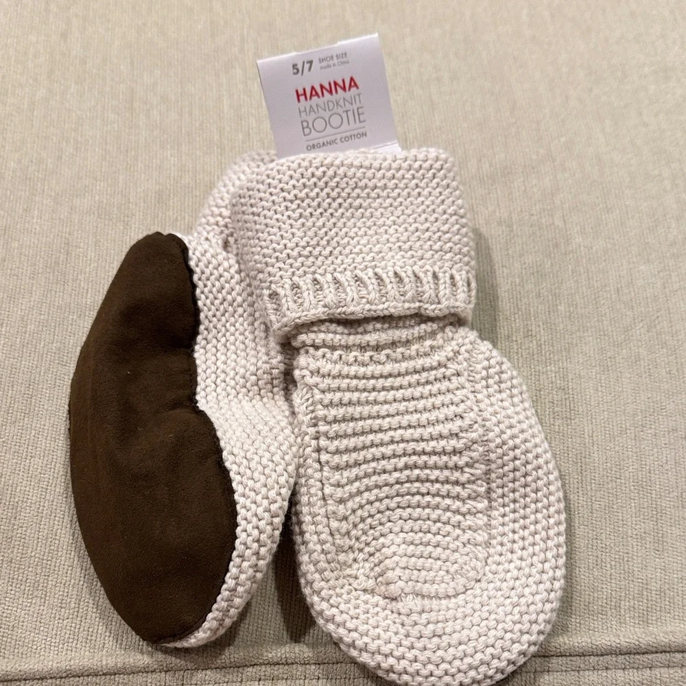 Hanna Andersson Cream and Brown Kids Moccasins